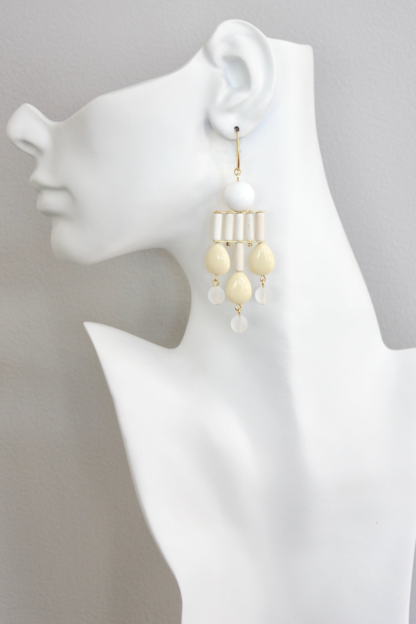 ISLE53 White and light yellow geometric chandelier earrings