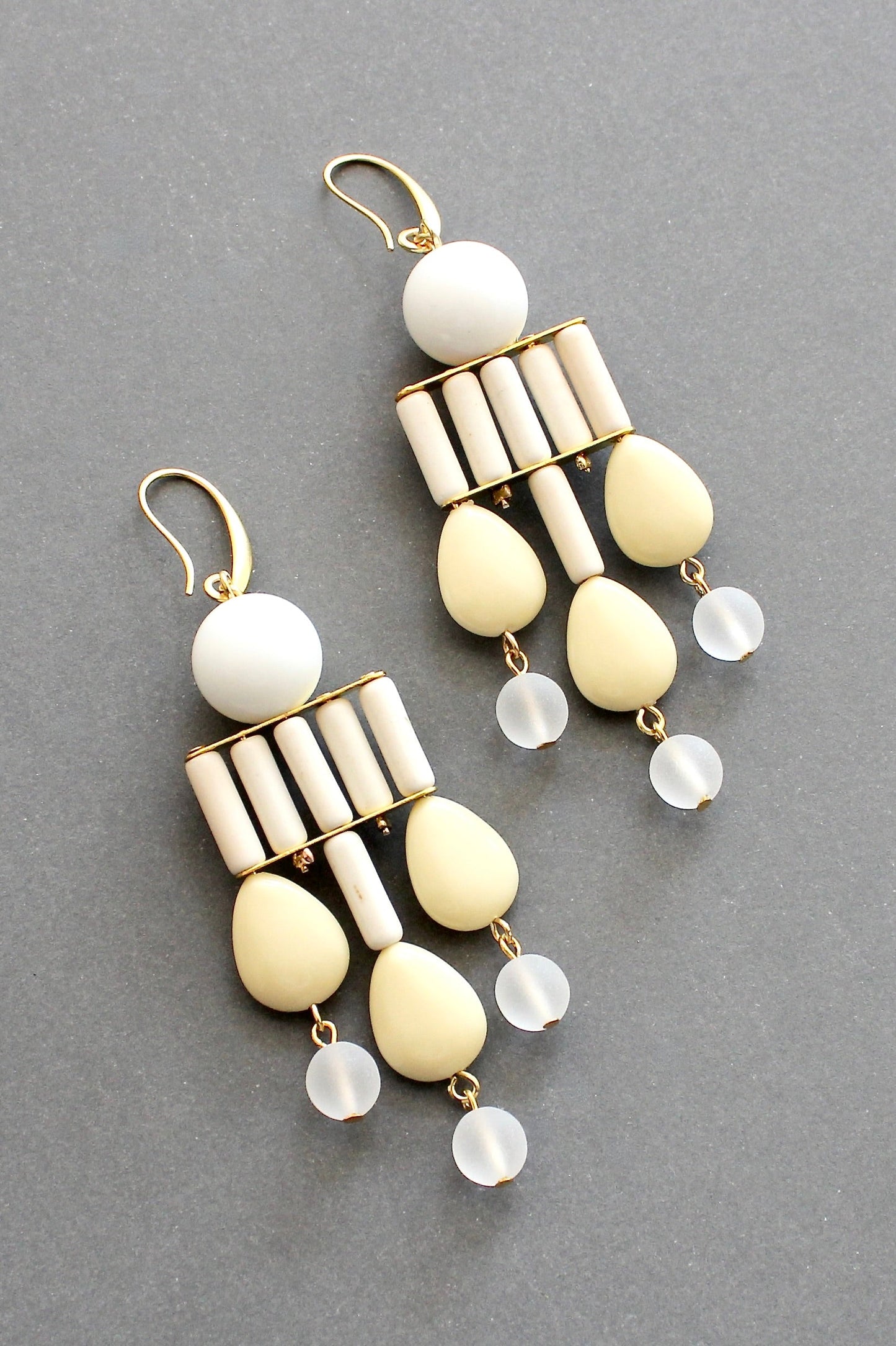 ISLE53 White and light yellow geometric chandelier earrings