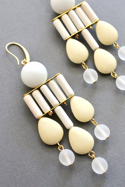 ISLE53 White and light yellow geometric chandelier earrings