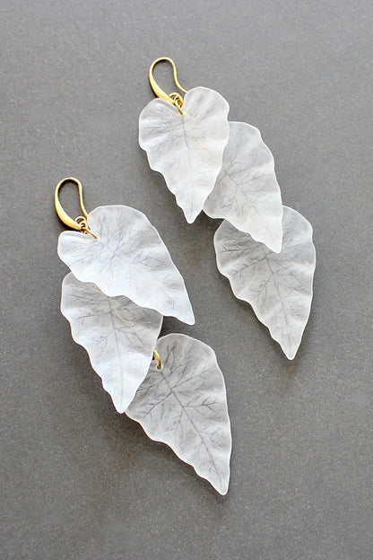 ISLE59 White frosted acrylic leaf shoulder duster earrings