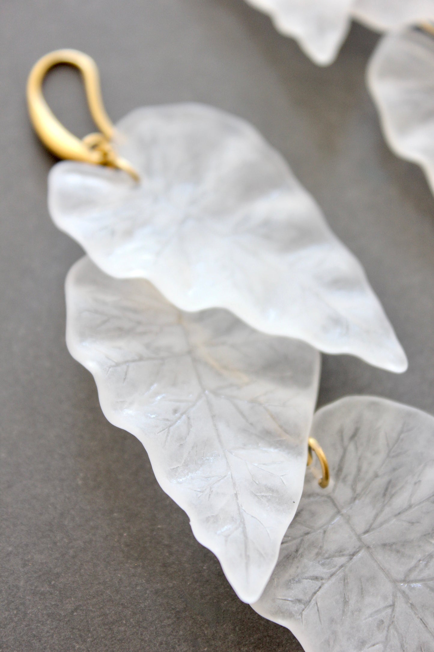 ISLE59 White frosted acrylic leaf shoulder duster earrings