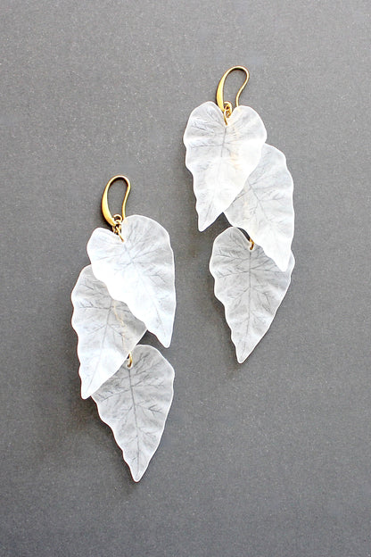 ISLE59 White frosted acrylic leaf shoulder duster earrings