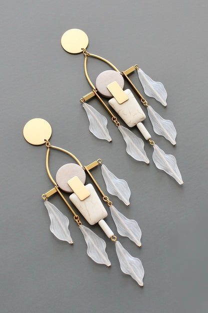 ISLE60 White and gray shoulder duster post earrings