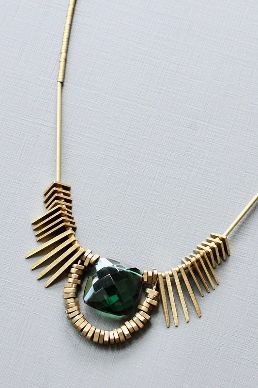 JLT120 tourmaline and brass Artdeco necklace