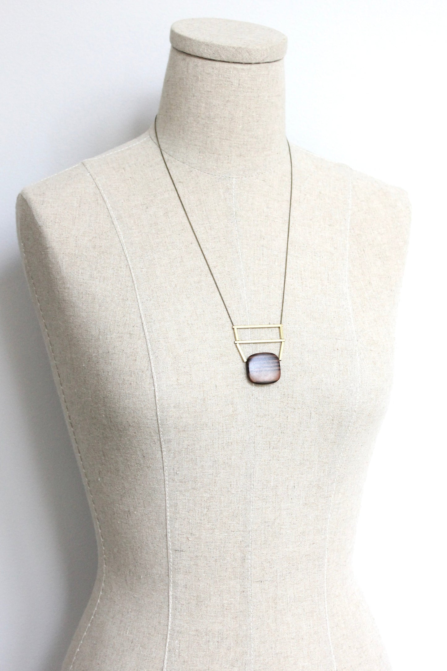 JLT122 wood and brass pendant necklace