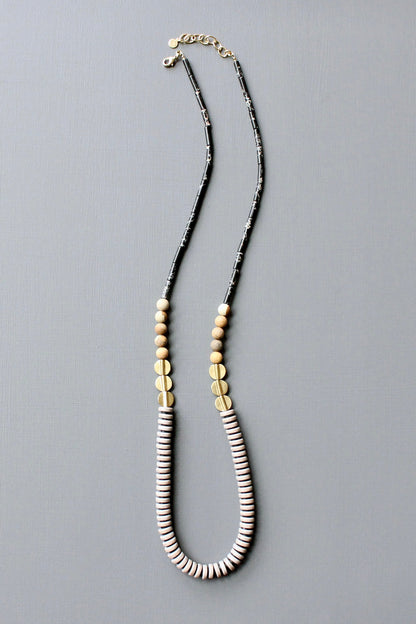 JLT131 black and gray long necklace