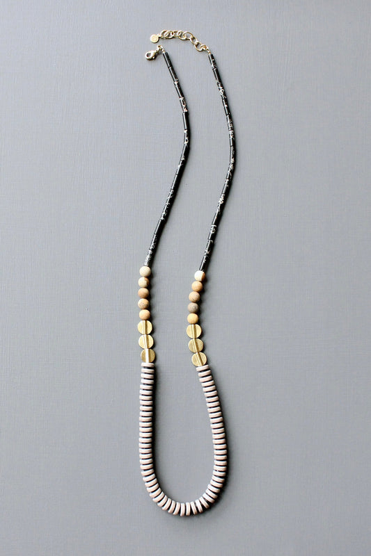 JLT131 black and gray long necklace