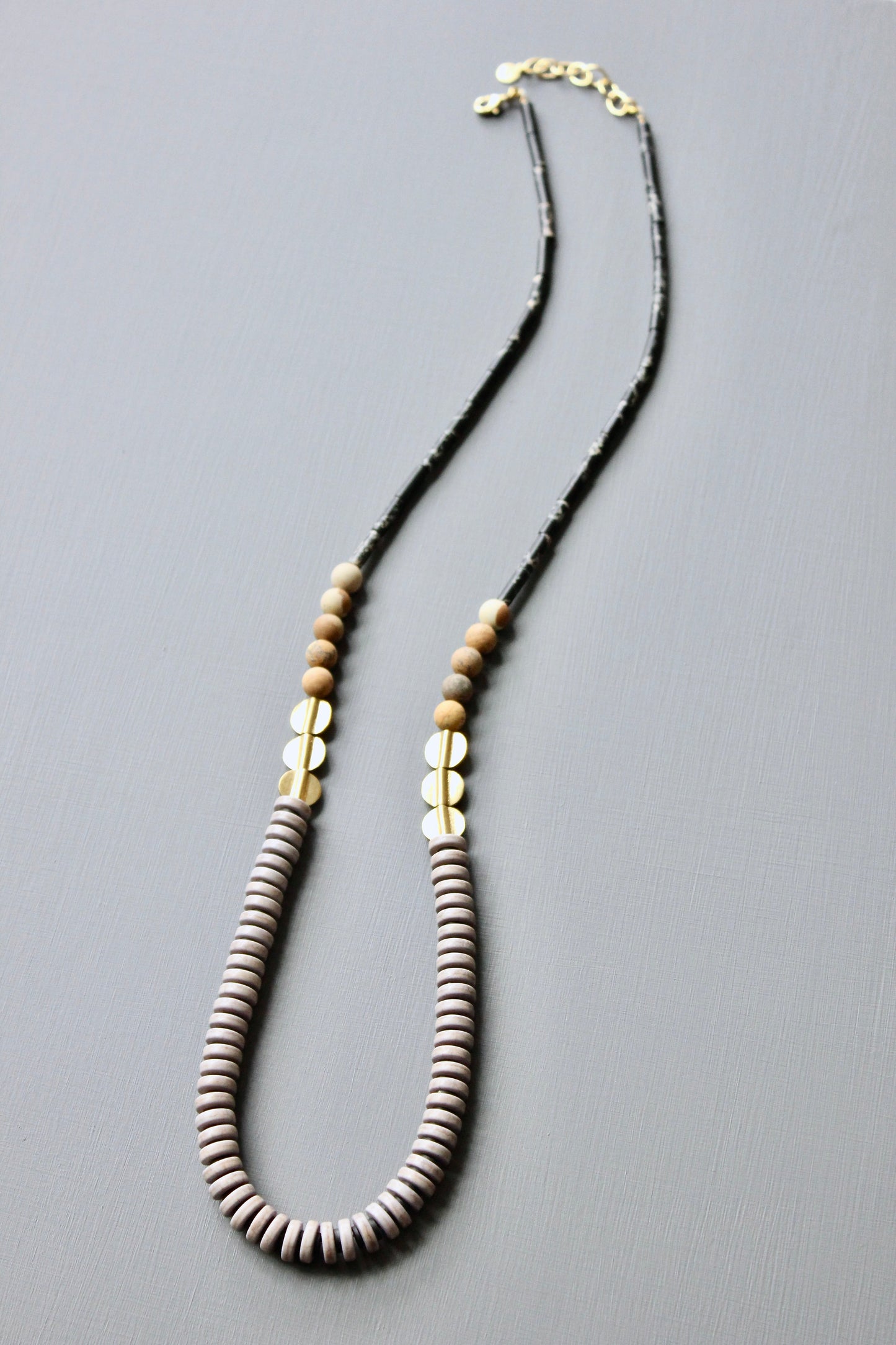 JLT131 black and gray long necklace