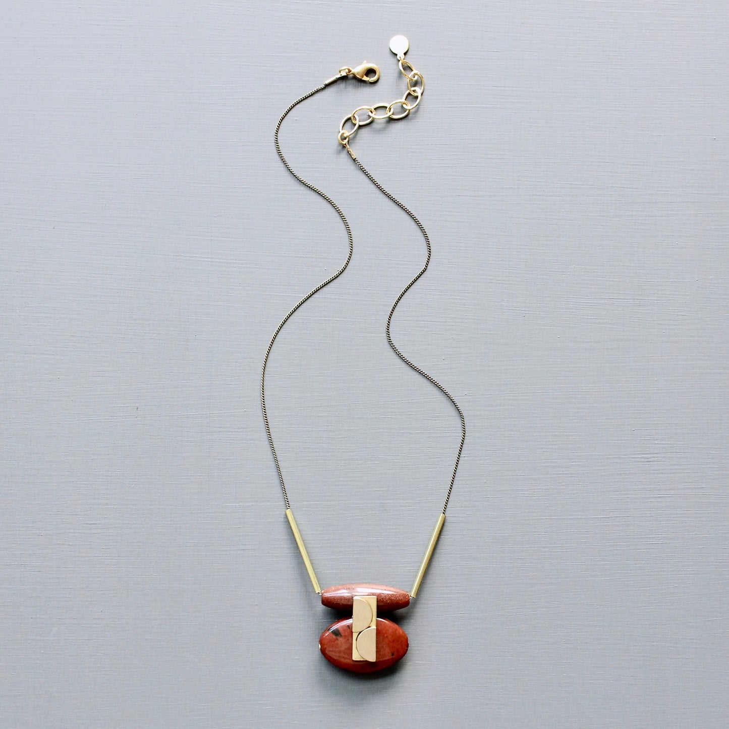 JLT217 jasper and brass Artdeco necklace