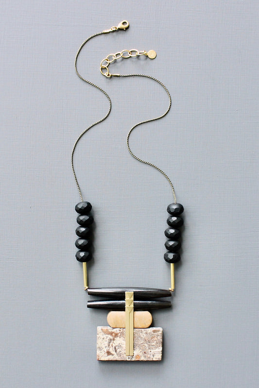 JLT221 black and jasper Artdeco necklace