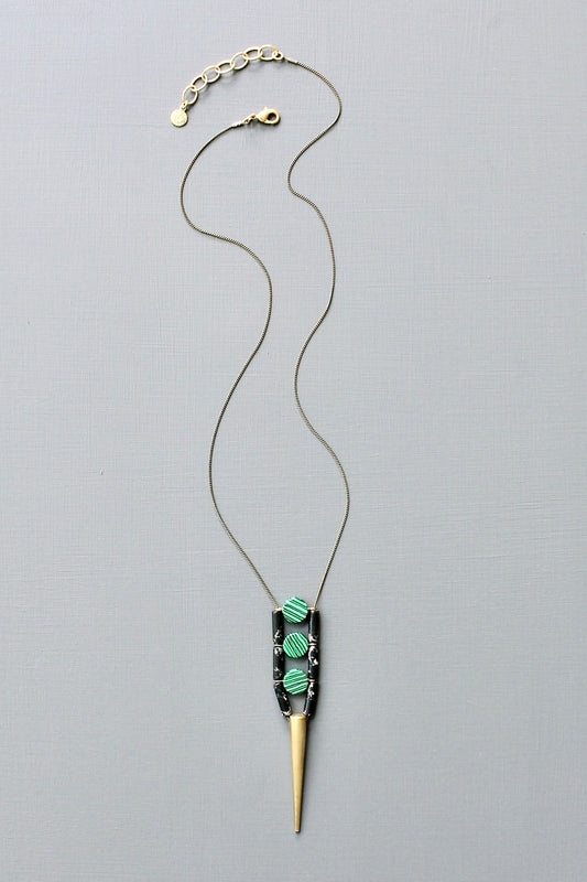 JLT321 synthetic malachite geometric spike necklace