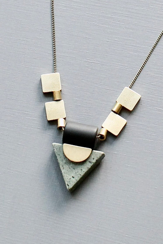 JLT417 green jasper triangle and brass geometric necklace