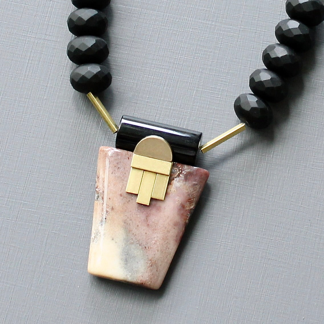 JLT718 black and jasper Artdeco necklace