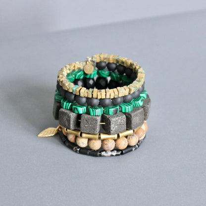 JLTB10 malachite, brown, and black wrap bracelet