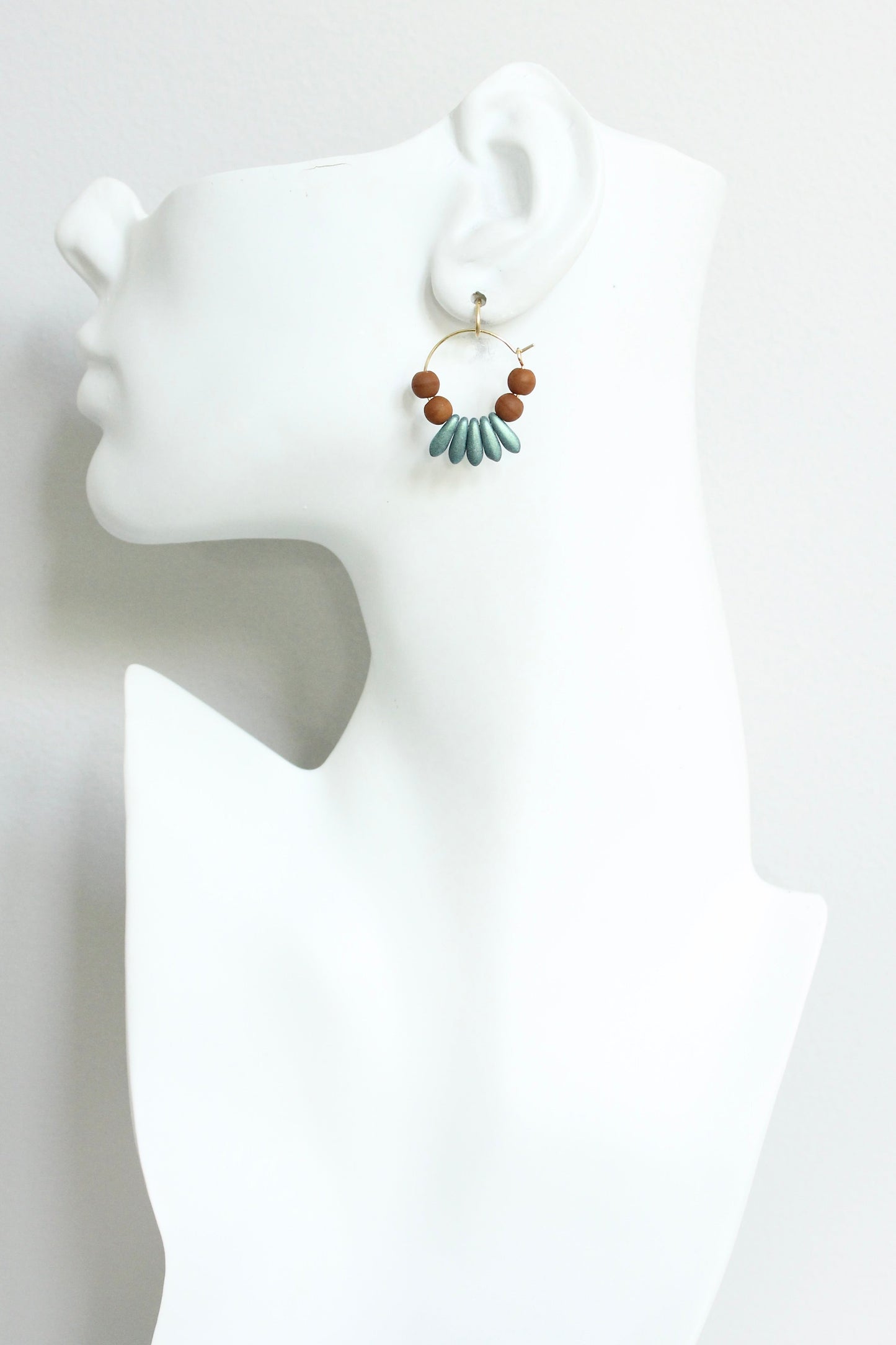 JLTE01 teal and caramel mini hoop earrings