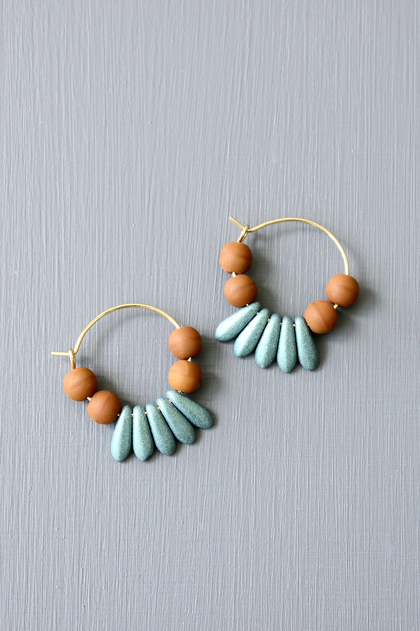 JLTE01 teal and caramel mini hoop earrings