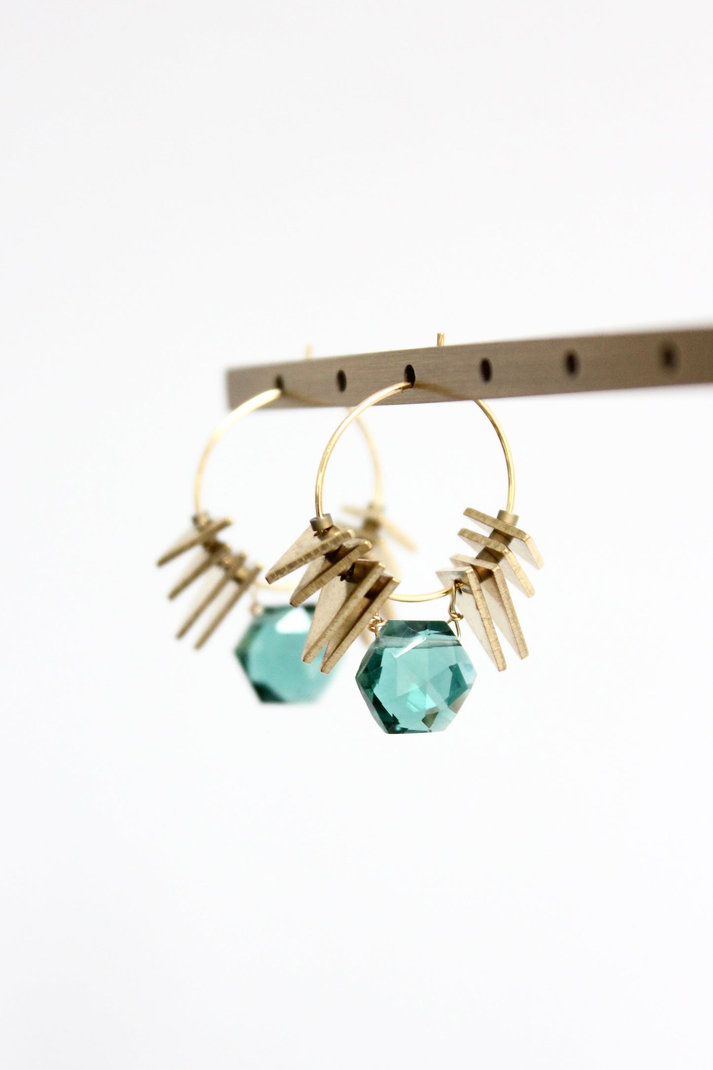 JLTE03 tourmaline and brass mini hoop earrings