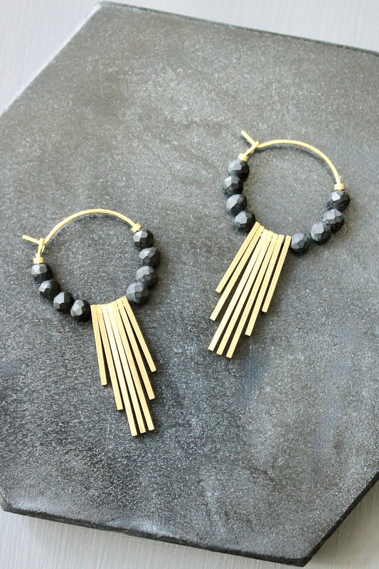 JLTE07 black and brass geometric mini hoop earrings