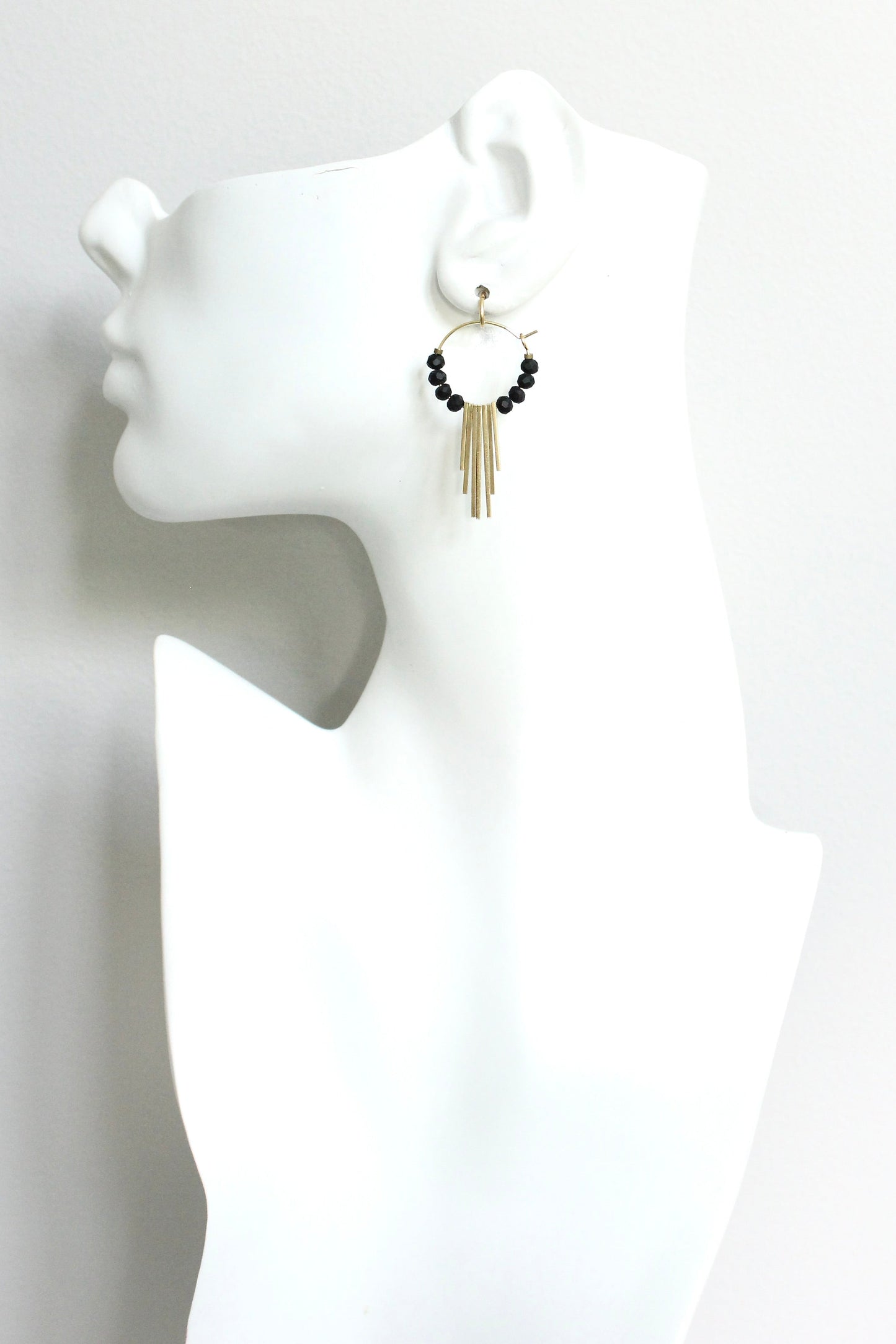 JLTE07 black and brass geometric mini hoop earrings