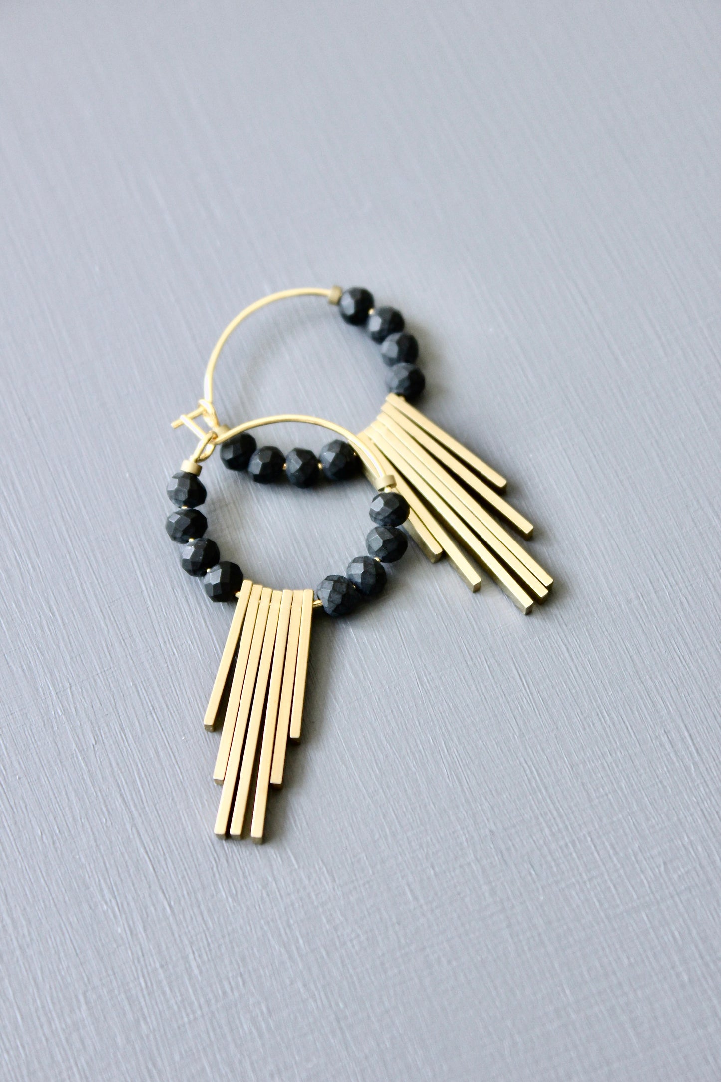 JLTE07 black and brass geometric mini hoop earrings