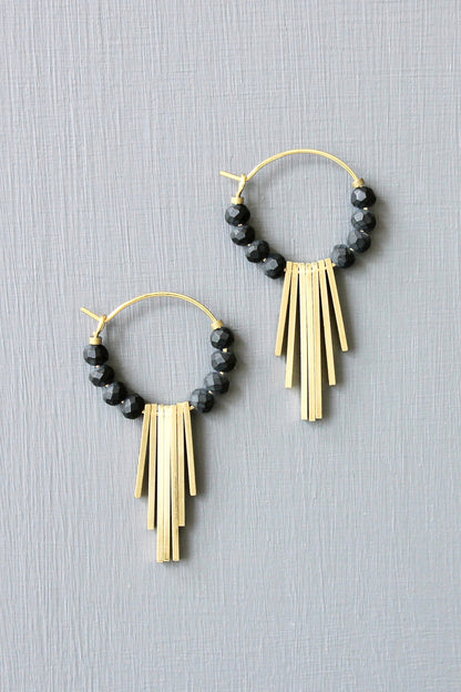 JLTE07 black and brass geometric mini hoop earrings