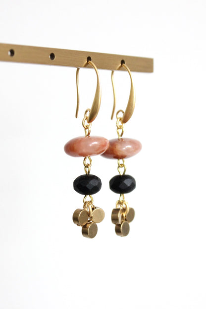 JLTE13 carnelian disc and brass earrings