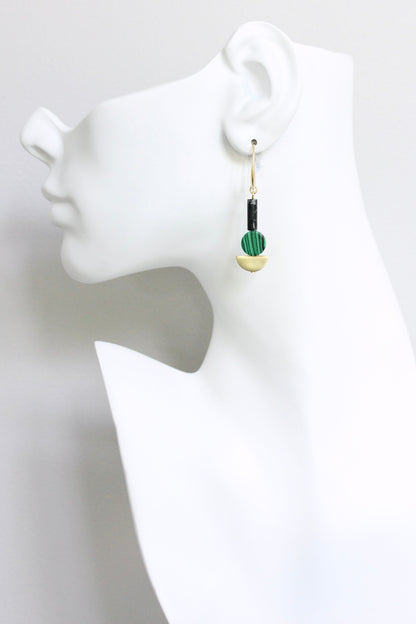 JLTE19 malachite and black earrings