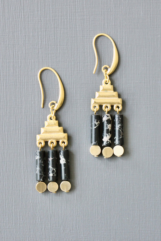 JLTE21 black and brass Artdeco earrings