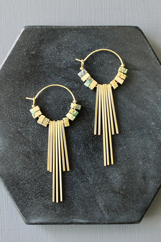 JLTE28 jasper and brass geometric hoop earrings