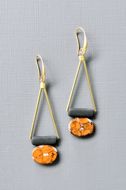 JLTE49 vintage  orange glass earrings