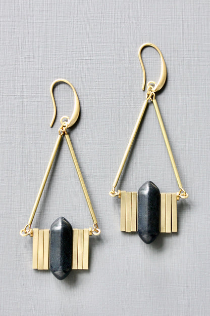 JLTE51 black and brass Artdeco earrings