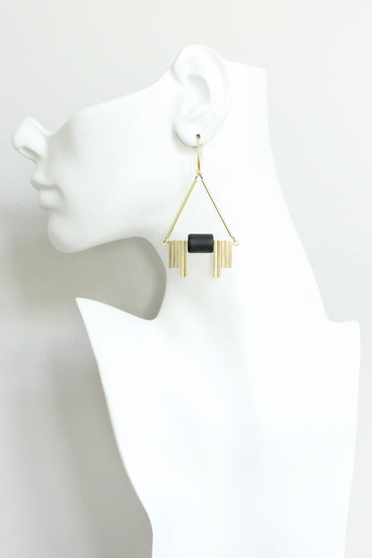 JLTE60 black and brass Artdeco earrings