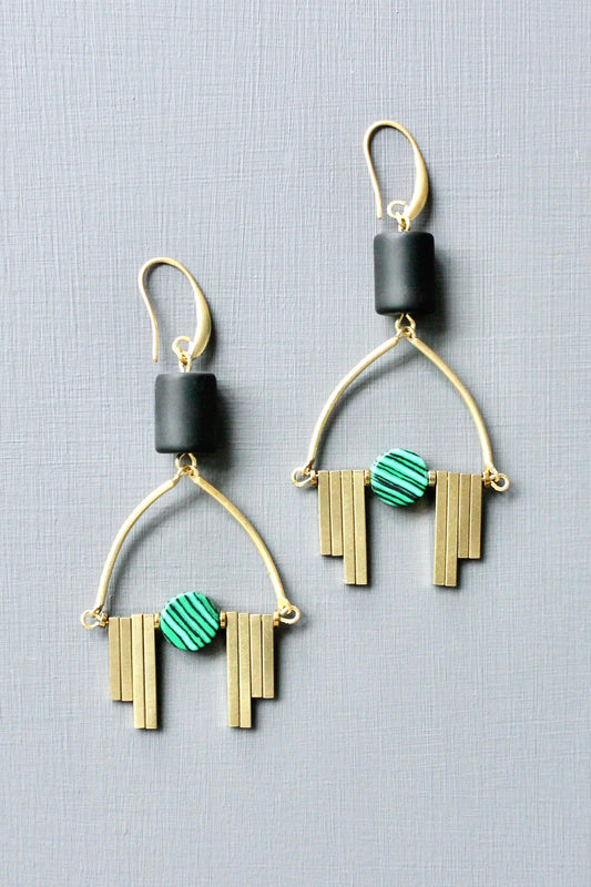 JLTE66 black and green Artdeco earrings