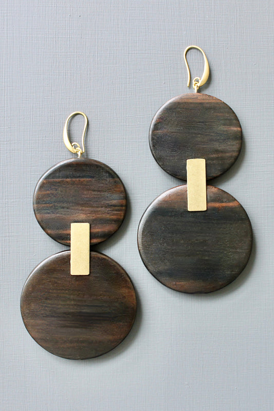 JLTE71 ebony wood shoulder duster earrings