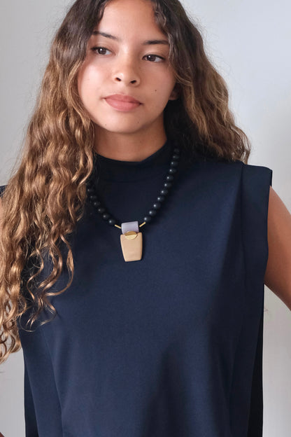 LEX117  Jet glass and jasper pendant ArtDeco necklace