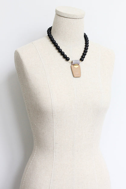 LEX117  Jet glass and jasper pendant ArtDeco necklace