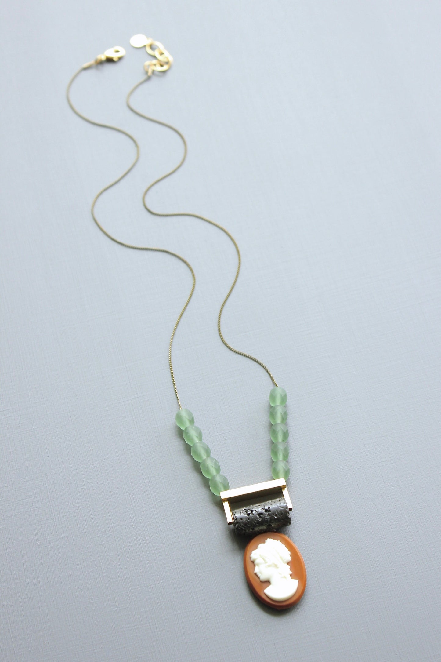 LEX123 Vintage glass cameo geometric necklace