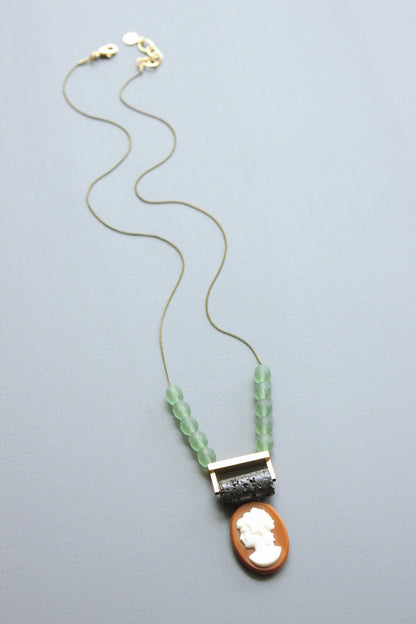 LEX123 Vintage glass cameo geometric necklace