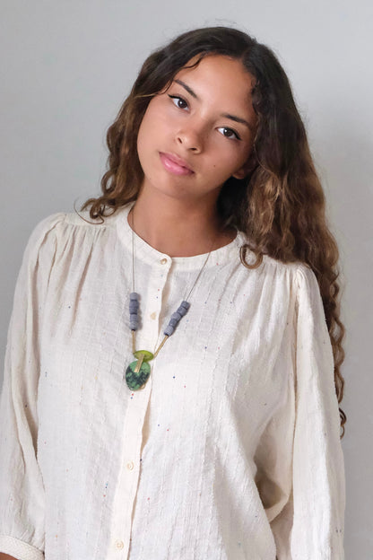 LEX124 Green jasper and glass geometric pendant necklace