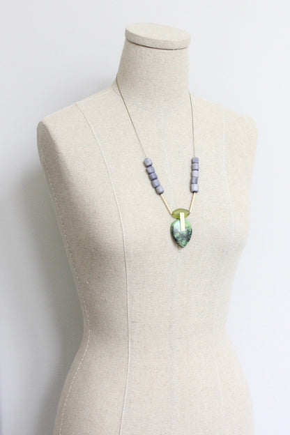 LEX124 Green jasper and glass geometric pendant necklace