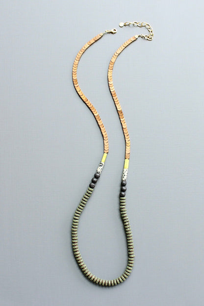 LEX132 Moss lava bead long necklace