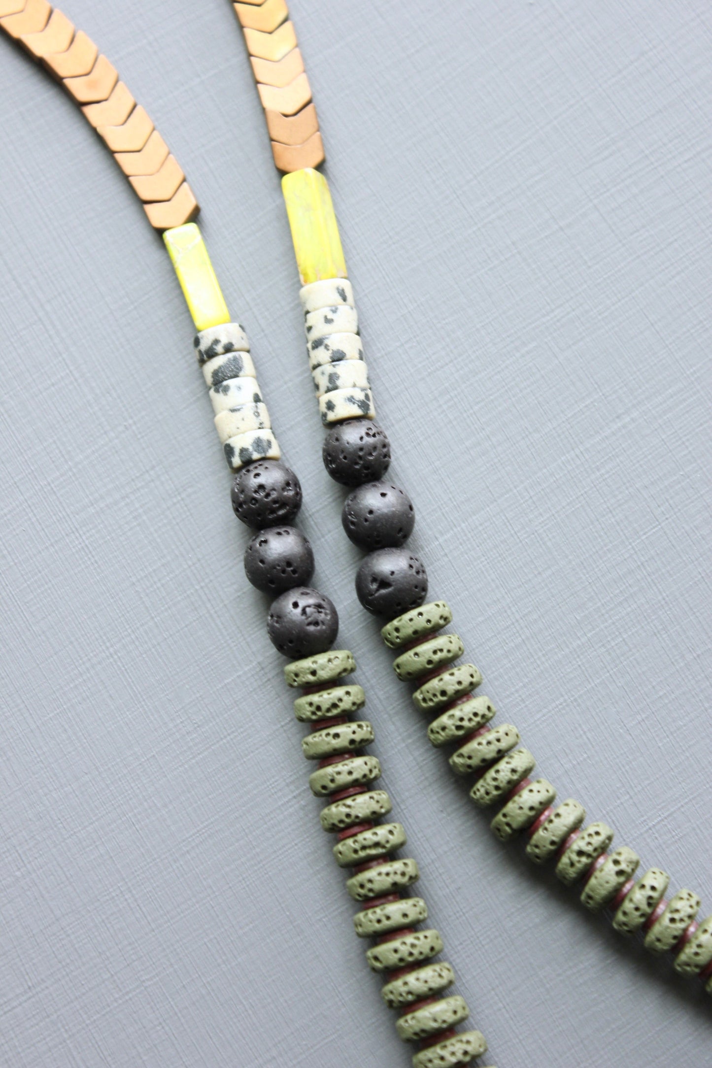 LEX132 Moss lava bead long necklace