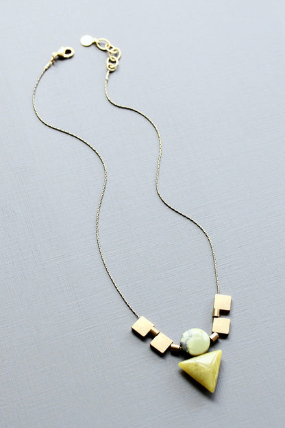 LEX216 Green ArtDeco triangle necklace