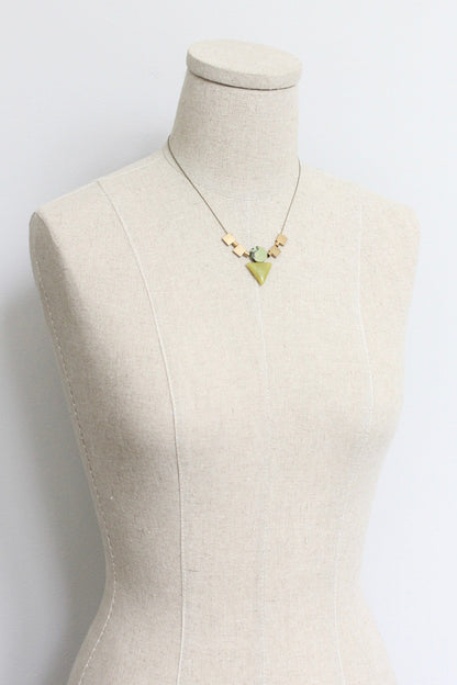 LEX216 Green ArtDeco triangle necklace