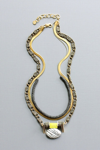 LEX217 Triple strand ArtDeco jasper pendant necklace