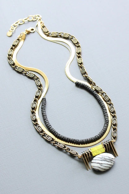 LEX217 Triple strand ArtDeco jasper pendant necklace