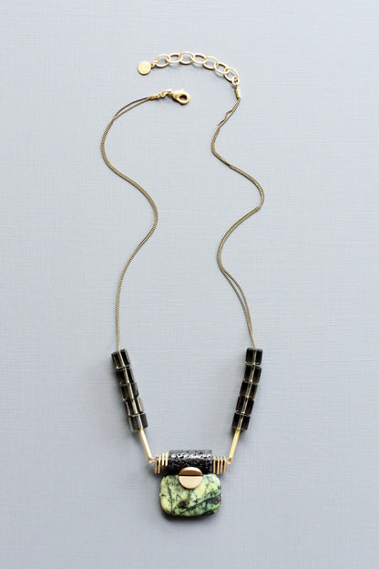 LEX219  Green jasper ArtDeco pendant necklace
