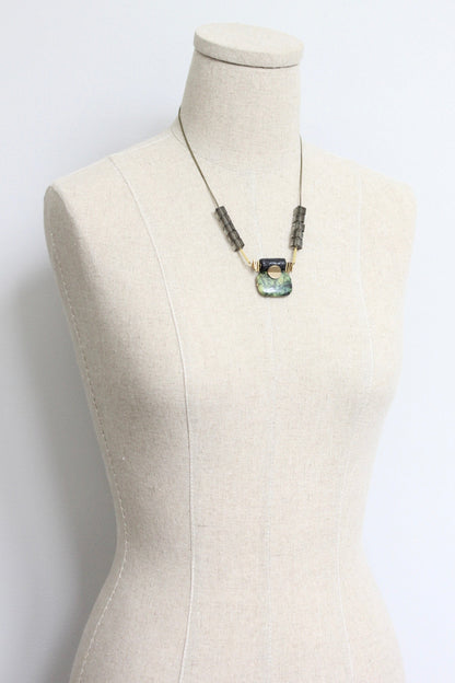 LEX219  Green jasper ArtDeco pendant necklace