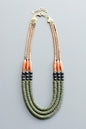 LEX221 Triple strand moss, jet, and carnelian necklace
