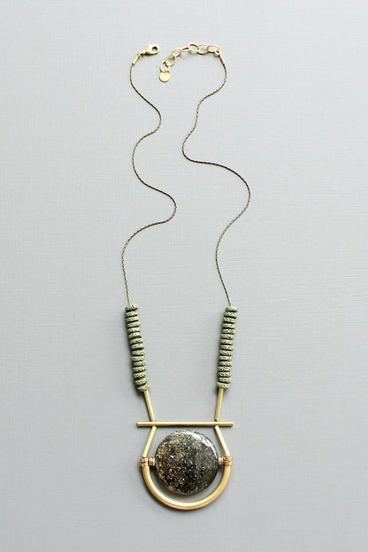 LEX223 Black and moss geometric pendant necklace